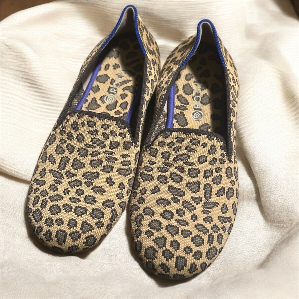 Rothy's Girls Size 3 Leopard Print Loafers Slip-On Washable Shoes Comfort Fit